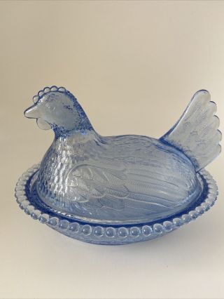 Light Blue Indiana Glass Hen On Nest Chicken Covered Candy Dish 3