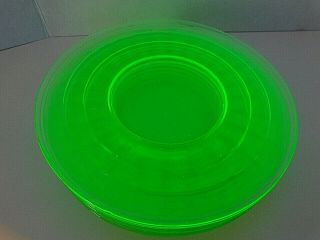 7 8 1/4  Vaseline Glass Block Optic Green Lunch Plates Anchor Hocking - 1929 - 33 2