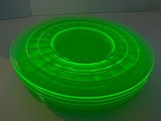 7 8 1/4  Vaseline Glass Block Optic Green Lunch Plates Anchor Hocking - 1929 - 33 3