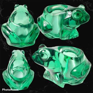Vintage Indiana Glass Spanish Green Frog Votive Candle Holder Paper Weight 3”