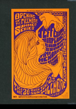 1967 Jim Hendrix/jefferson Airplane Bg - 69 Vintage Postcard - Fillmore Auditorium