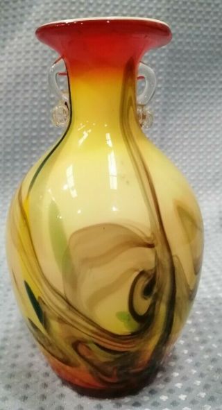 7.  5 Inch Murano Style Vase Yellow Brown Red Decorative Glass Ornament 117