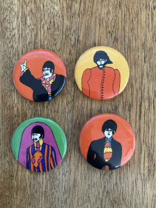 Vintage - Set Of 4 - Beatles Pin Back Buttons - Character Portraits - 1 1/4 "
