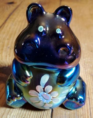Fenton Art Glass Hippo Figurine Golden Daisy On Amethyst Carnival Signed