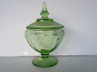 Vintage Anchor Hocking Green Depression Glass Covered Candy Dish