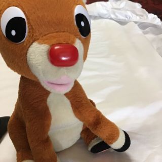 Vintage Gemmy Stuffed Rudolph The Red Nosed Reindeer Flashing Red Nose & Sings 3