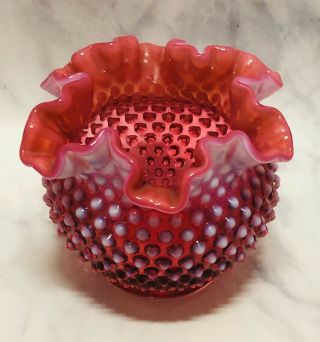 Vintage Fenton Glass: Cranberry/white Ruffle Edge Vase W/free