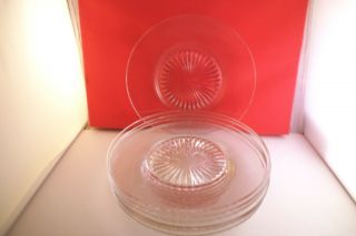 Vintage Clear Glass Ribbed Set Of 7 Salad Dessert Plates