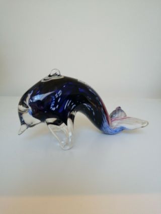 Mdina Glass Signed Dolphin Large Paperweight Vintage Art Sculpture Figurine