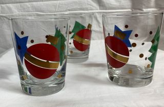 3 Vintage 8oz Cocktail Drinking Glasses Lowball Rocks Christmas Holiday Barware