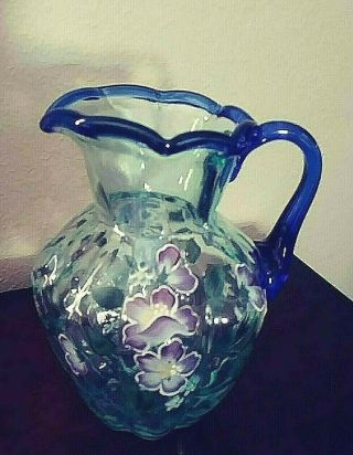 Fenton Creamer/pitcher Hand Painted Artist Signed 5 1/2 In Out