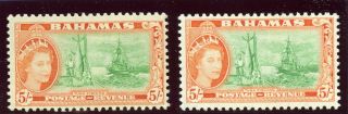 Bahamas 1954 Qeii 5s In Both Listed Shades Mnh.  Sg 214,  214a.
