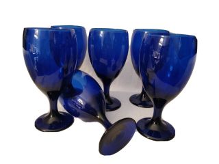 Tall Stemware/goblet Cobalt Blue Glass Set Of 6 Water Wine 7.  5 " 12 Fl Oz