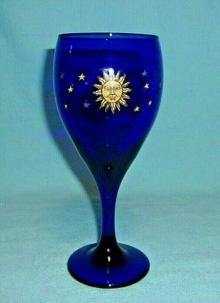 Libbey Celestial Moon And Stars Cobalt Blue 7 - 1/4 " Wine Glass Goblet