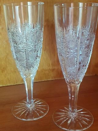 Two Beautifully Hand Cut Crystal Champagne Flutes