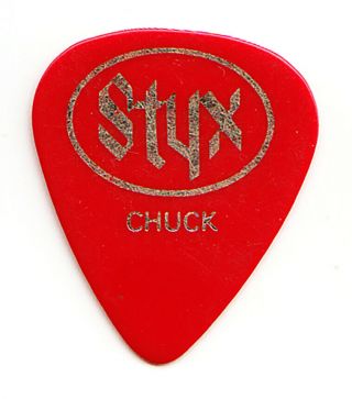 Vintage Styx Chuck Panozzo Signature Red Guitar Pick 1981 Paradise Theater Tour