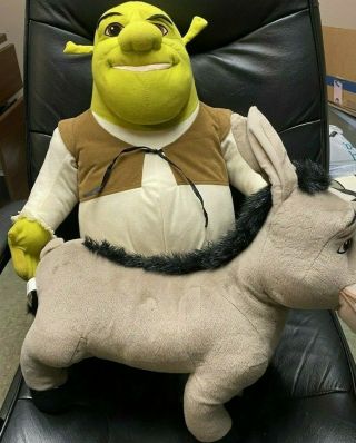 Shrek & Donkey Jumbo Plush Stuffed Dreamworks Hasbro 2004 Movie Shrek 2