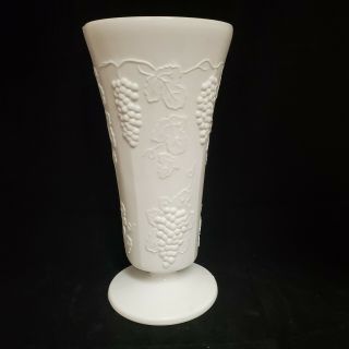 Vintage Indiana Glass Company Large Milk Glass Harvest Grape Paneled Vase 9 3/4