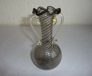 Vintage Murano Venezia Art Glass Sprial Black & Gold Aventurine Bud Vase