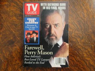 1993 Raymond Burr Tv Guide Farewell,  Perry Mason Los Angeles Ca Edition
