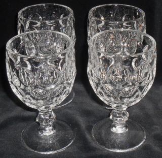Set (4) Imperial Glass Clear Provincial Pattern Water Goblets Mid Century