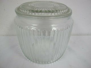 Vintage Anchor Hocking Ribbed Glass Jar With Lid 6 " Cookie Biscuits Canister