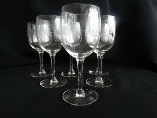 Set Of 6 Susquehanna Clear Cut Glass Wine Stem " Echo " 6 Inches