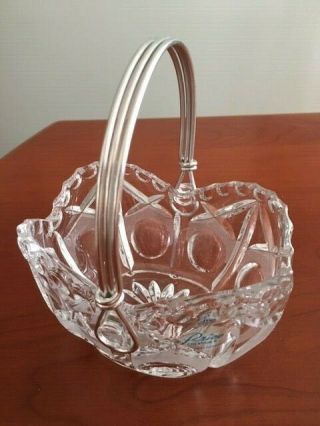 Vintage Price West Germany Hand Cut Lead Crystal Silver Handle Candy Dish Bowl