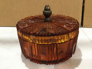 Vintage Amber Glass Divided Candy Nut Dish With Lid