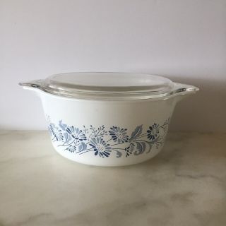 Vintage Pyrex Colonial Mist White Blue Floral Casserole Dish With Lid 474 - B 1.  5l