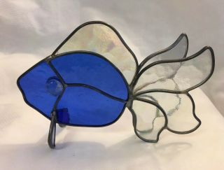 Stained Lead Glass Fish Vintage Hand Crafted Figureine