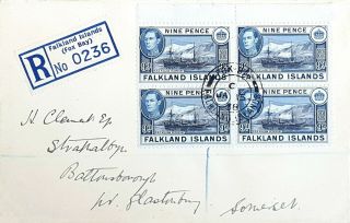 1938 Falkland Is.  Kgvi Reg First Day Cover Fdc Fox Bay To England