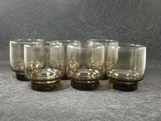 Set Of 6 Vintage Libbey Tawny Accents Amber Brown Glasses Tumblers From 1970 