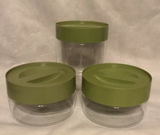 Set Of 3 Vintage Pyrex Stack - N - See Canisters Avocado Green Lids Glass Containers 2
