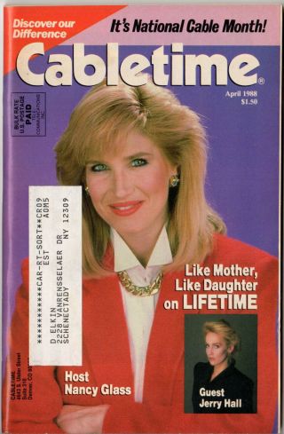 Cabletime Tv Guide,  April,  1988,  National Cable Month,  Nancy Glass,  Very Rare,  Fs