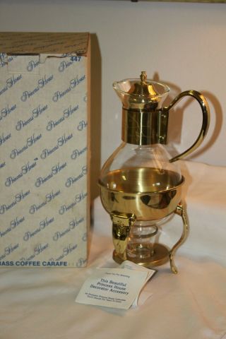 Vtg Princess House Brass & Crystal Coffee Tea Pot W/ Warmer Carafe 447