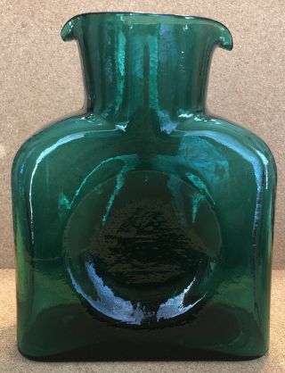 Vintage Blenko WV Green Blown Glass Double Spout 8 