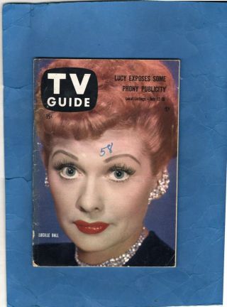 Vintage No Label 1958 Lucille Ball Lucy Tv Guide Peter Lawford Vg
