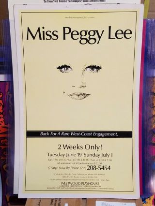 Miss Peggy Lee Westwood Playhouse California Concert Poster -