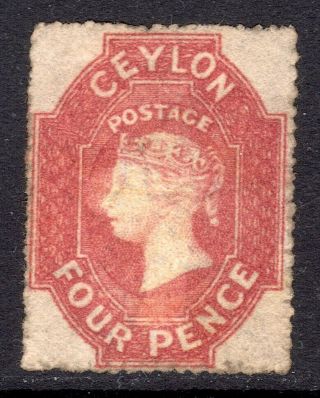 Ceylon 1861 - 64 Qv 4d Deep Rose - Red Wmk Star P14 - 15½ ,  Sg 30a Cat £700