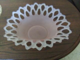 Vintage Westmoreland Pink Rose Satin Open Lace Console Bowl Frosted