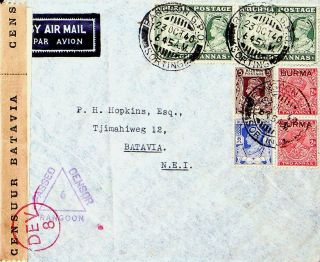 Burma 1940 Kg Vi 6v On Wwii Censor Airmail Cover To Ned - Indie W/cachet