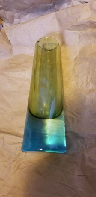Vintage Murano Blue And Green Cylindrical Vase