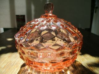 Vintage Jeannette Pink Depression Glass Cubist Candy Dish With Lid