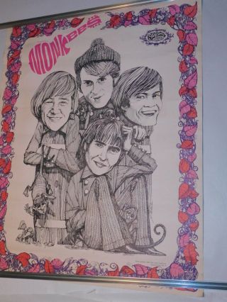 Orig.  1967 The Monkees Wall Poster Sparta Graphics 6 Dave Schiller Psychedelic