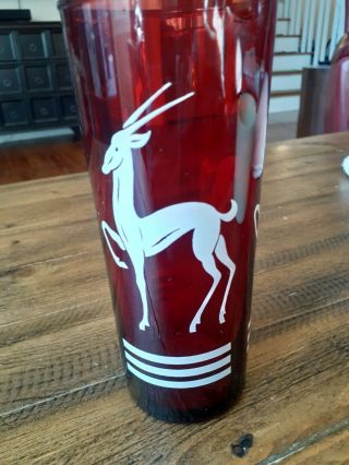 1 Vtg Fire King Royal Ruby Red Gazelle Design 6.  5 " Tall Iced Tea Collins Glasses