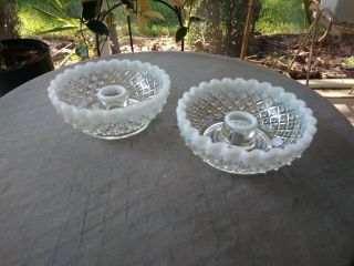 Set Of 2 Fenton Art Glass French Opalescent Hobnail Diamond Lace Candle Holders