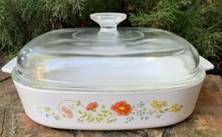 Vintage Corelle Corning Ware A - 10 - B Wildflower Casserole Dish With Lid