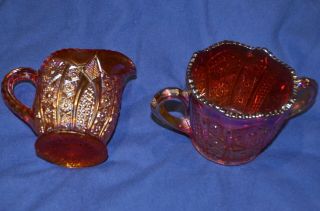 Vintage Indiana Glass Heirloom Red Cream & Sugar Set,  Carnival Glass,  Low Ship