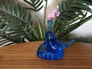 Rare Leo Ward Signed Bluebird of Happiness Glass Bud Vase Paperweight Figurine 2